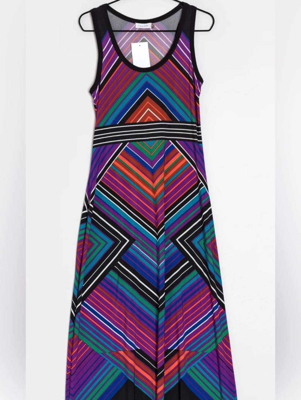 Calvin Klein Multicolor Chevron Geometric Sleeveless Maxi Dress - Jewel Tones